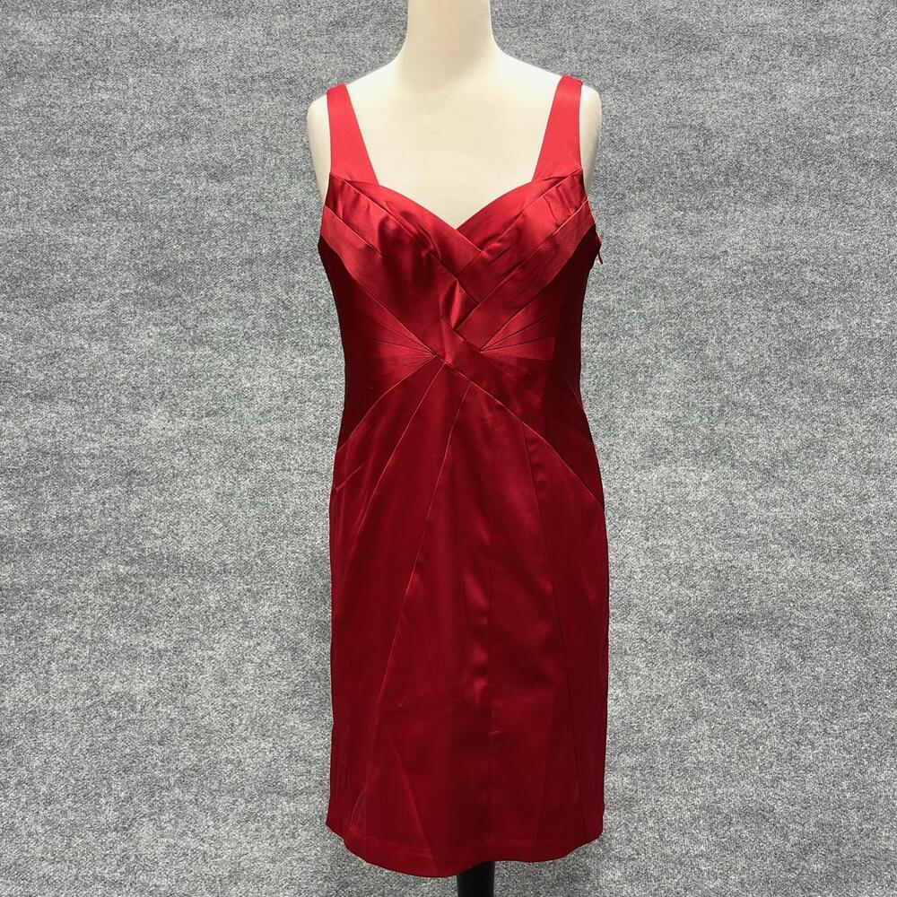 Maxandcleo Dress Womens 12 Red Satin Pleated Sweetheart Sheath Party Cocktail